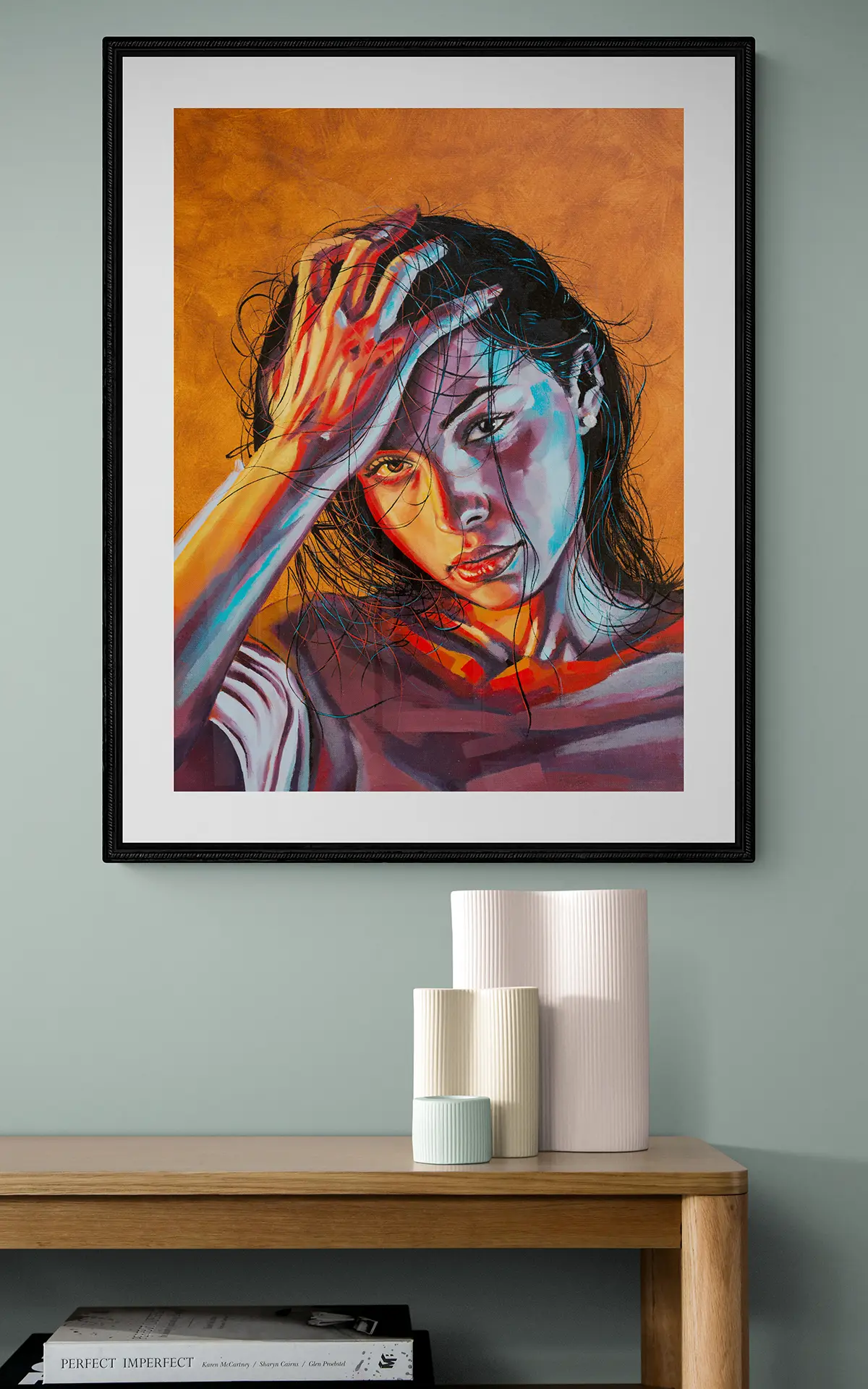 Abstract portrait painting in oil colours in a modern environment